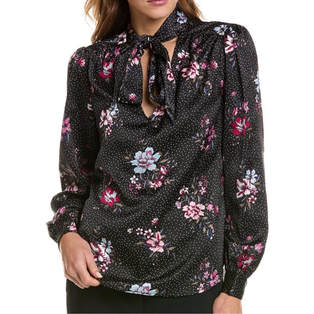 Laundry by Shelli Segal $89 Black Floral V-neck Tie Blouse